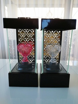 КРАСИВАЯ СТЕКЛЯННАЯ ГРАВИНА С СЕРДЦЕМ В КРАСНОМ, ЗОЛОТОМ ДЕКОРЕ