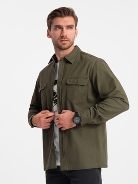 Pánska bavlnená košeľa REGULAR FIT vrecká olivová V4 OM-SHCS-0146 XL