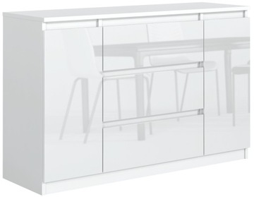 SZAFKA KOMODA 2D3S 120CM BIEL POŁYSK SYPIALNIA