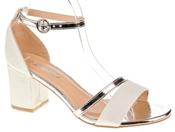 SANDAŁY NA OBCASIE SŁUPKU 6 CM. SREBRNE 36