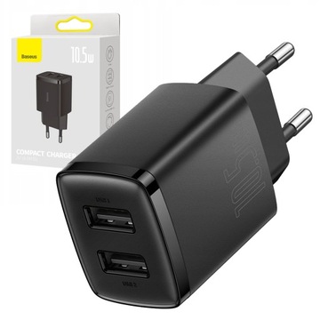BASEUS SZYBKA ŁADOWARKA 2x USB MOCNA 10.5W SIECIOWA DO TELEFONU UNIWERSALNA