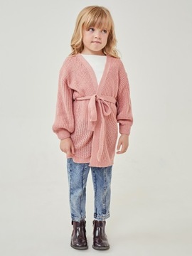 Kardigan sweterek dziewczęcy wiązany dusty pink 98