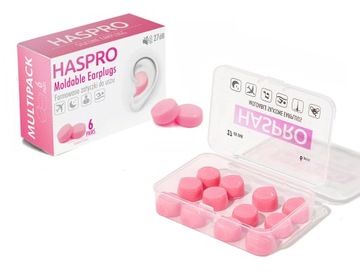 ZATYCZKI DO USZU STOPERY 27dB WIELORAZOWE FORMOWANE HASPRO RÓŻOWE 6 par