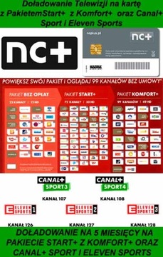 DOŁADOWANIE START+ Z KOMFORT+ CANAL+ SPORT ELEVEN SPORTS NA 5 MIESIĘCY