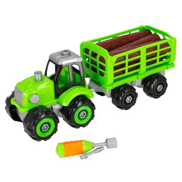 TRAKTOR Z PRZYCZEPĄ NA BELE DREWNA DO SKRĘCANIA