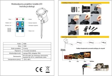 PROJEKTOR LASEROWY LED RGB ŚWIĄTECZNY 16w1 OGRODOWY RUCHOMY STAR SHOWER