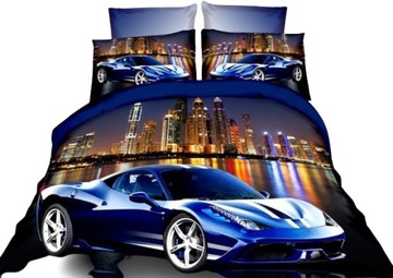 Pościel 3D Auto niebieskie/szara 160x200 3 części