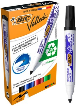 BIC VELLEDA MARKER SUCHOŚĆIERALNY DO TABLIC ALKOHOLOWE ZESTAW 4 KOLORY