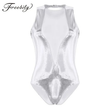 Women Sexy Holographic Mesh Front Bodysuit Rompers