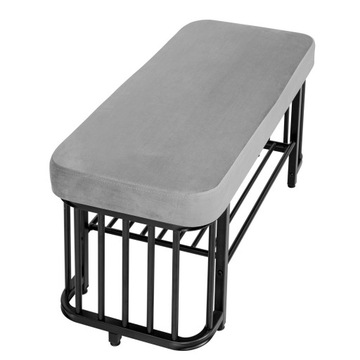 Modern Shoe Bench Velvet Seat Sturdy Metal Frame Adjustable Feet Grey Black