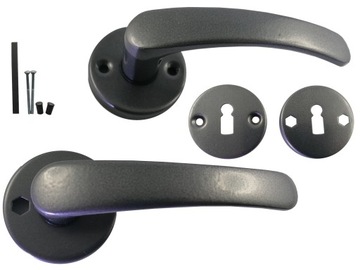 KLAMKA GRAFIT SZARA BISZKOPT OKRĄGŁY ROZETA KLUCZ