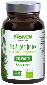 BIO Algae Detox 500 mg -algi, spirulina i chlorella, antyoksydanty 240 szt.