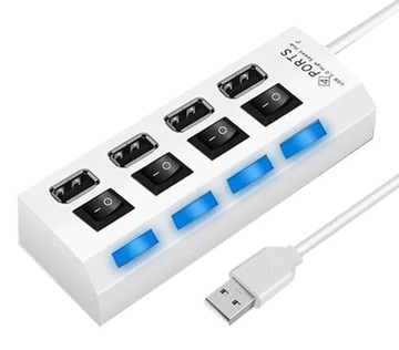 HUB USB 2.0 SZYBKI ROZDZIELACZ ADAPTER PORTÓW USB 4 PORTY BIAŁY AK228C