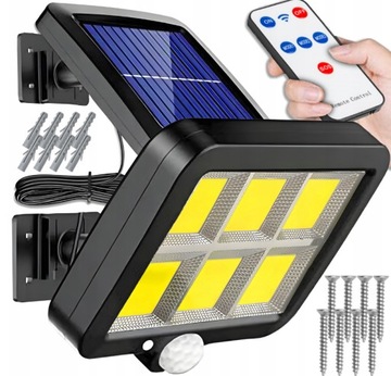 LAMPA SOLARNA LED CZUJNIK RUCHU ZMIERZCHU ZEWNĘTRZNA DO OGRODU COB + PILOT