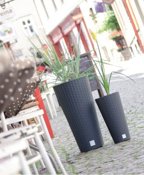 УЛИЧНЫЙ ЦВЕТОЧНЫЙ ВАЗ ИЗ РОТЕГА, АНТРАЦИТ, СО ВСТАВКОЙ, ВЫСОКАЯ КРЫШКА