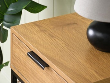 НАСТЕННАЯ КОНСОЛЬ ДЛЯ СПАЛЬНИ С ЯЩИКОМ ДУБ НОРА С ЧЕРНЫЙ МЕТАЛЛИЧЕСКИЕ НОЖКИ