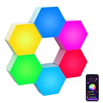 LAMPA ŚCIENNA GAMINGOWA HEXAGON RGB MODUŁOWA 6SZT+PILOT
