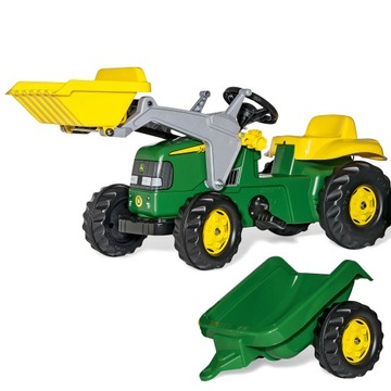Педальный трактор Rolly Toys John Deere с ковшом и прицепом для детей 2–5 лет