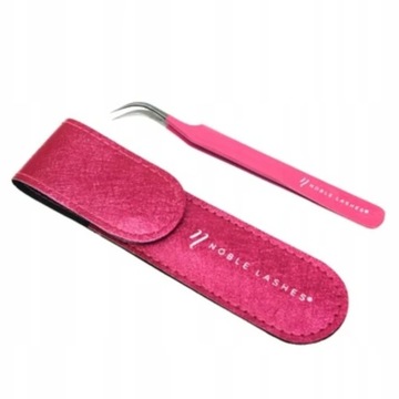 Pęseta Różowa Zakrzywiona Noble Lashes + ETUI