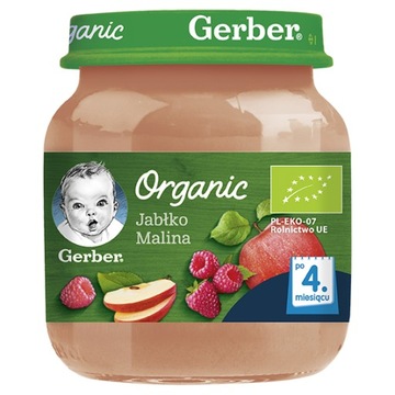 GERBER ORGANIC Deserek Jabłko malina dla niemowląt po 4. miesiącu 125g