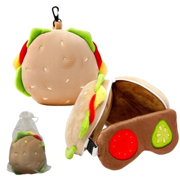PODUSZKA PODRÓŻNA PLUSZOWA Z MASECZKĄ NA OCZY W PODRÓŻ ZAGŁÓWEK FOOD BURGER