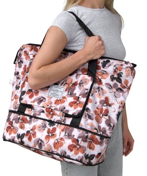 TORBA DUŻA PODRÓŻNA SPORTOWA SKŁADANA BRĄZOWA KWIATY PODRĘCZNA BAGAŻ