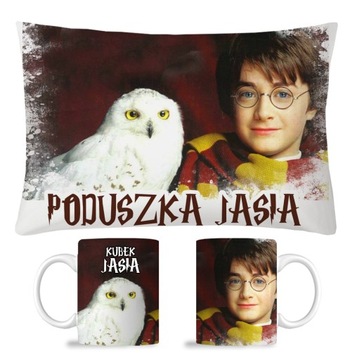 ZESTAW KUBEK + PODUSZKA HARRY POTTER + IMIĘ FANA