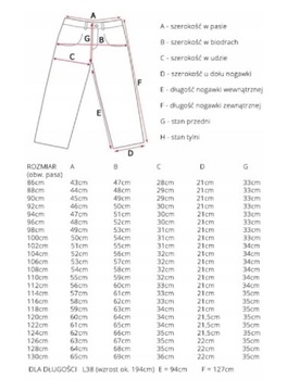 Długie duże spodnie jeansowe Viking 108cm w pasie L38 wzrost ok 194cm PL