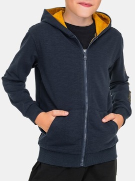 BLUZA CHŁOPIĘCA Z KAPTUREM ROZPINANA BAWEŁNIANA granatowa 122-128
