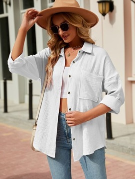 ЭЛЕГАНТНАЯ ЖЕНСКАЯ СВОБОДНАЯ МУСЛИНОВАЯ РУБАШКА, ОВЕРСАЙЗ, СТИЛЬНАЯ, БЕЛАЯ, XXL