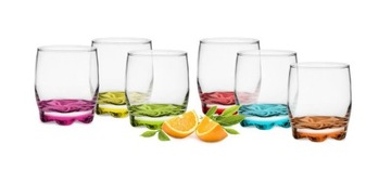 Komplet 6 szklanek niskich kolorowe dno 250ml