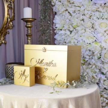 БОЛЬШАЯ ЗОЛОТАЯ КОРОБКА ДЛЯ КОНВЕРТОВ + гламурные ОБРУЧАЛЬНЫЕ КОЛЬЦА
