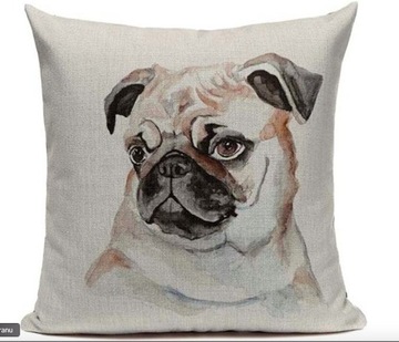 Poszewka na poduszkę Mops len pug prezent głowa