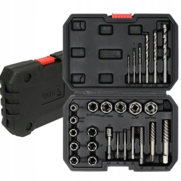 ЭКСТРАКТОРЫ YATO ДЛЯ ВИНТОВ, ШПИЛЬКОВ, ГАЙОК, СЛОМАННОЙ РЕЗЬБЫ, НАБОР ИЗ 26 ЭЛЕМЕНТОВ.