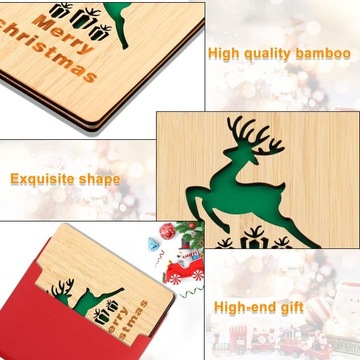 РОЖДЕСТВЕНСКАЯ ОТКРЫТКА РОЖДЕСТВЕНСКИЕ ПОЖЕЛАНИЯ ДЕРЕВЯННЫЙ КОНВЕРТ С ОЛЕНЬМИ