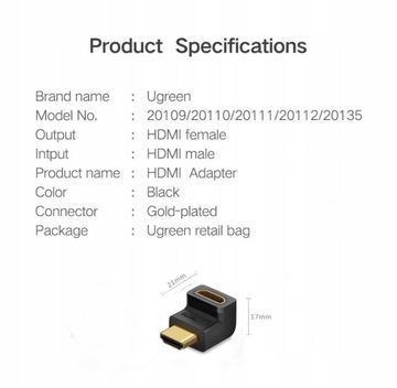 Адаптер UGREEN HDMI 1.4 под углом 270 градусов