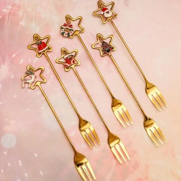 Ложка из нержавеющей стали 304, вилка, милая рождественская посуда, подарок, звездный кофе