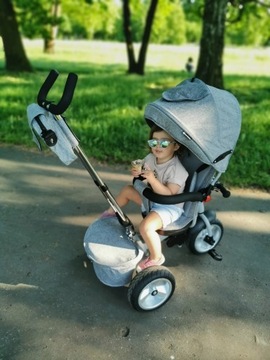 Трехколесный велосипед 4в1, надувные колеса, съемный навес, свободное колесо, твердое тело