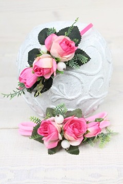 Гребень для волос маленькая роза ФУКСИЯ для невесты на свадьбу