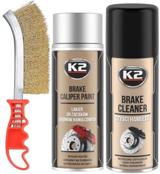 K2 ZESTAW LAKIER FARBA DO MALOWANIA ZACISKÓW HAMULCOWYCH SPRAY SREBRNY