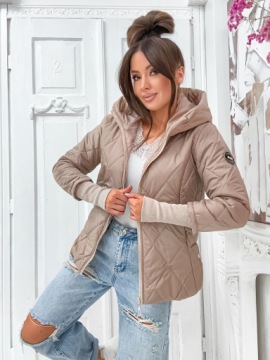 ЖЕНСКАЯ ВЕСЕННЯЯ ПЕРЕХОДНАЯ СТЕГАНАЯ КУРТКА С КАПЮШОНОМ БЕЖЕВЫЙ ДОРИ РАЗМЕР 3XL