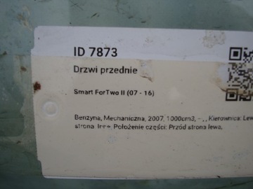 DVEŘE LEVÝ PŘEDNÍ SMART FOURTWO II 07-16