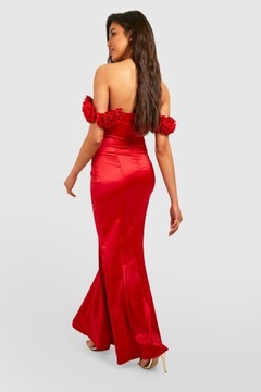 Boohoo satynowa maxi sukienka odkryte ramiona kwiaty 3d NG2 usq M