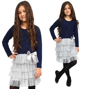 ELEGANCKA Sukienka KORONKA FALBANKA Tiulowa 110