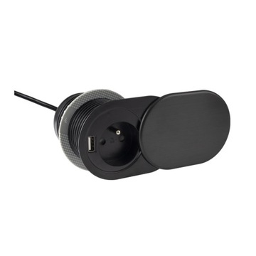Gniazdo pojedyncze blatowe 230V + USB czarne.