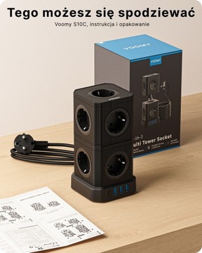 Voomy Stack Power Cube 10 — розетка длиной 2 м, 3 USB-A и 1 USB-C, 20 Вт, черный