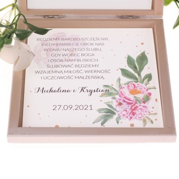 PUDEŁKO DREWNIANE ZAPROSZENIE PROŚBA DLA RODZICÓW ŚLUB WESELE PIWONIE Y3
