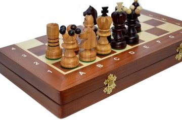 Szachy drewniane rzeżbione intarsja 42x42