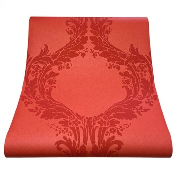 TAPETA SZEROKA ROLKA CZERWONY EKSKLUZYWNY ORNAMENT DAMASK FLIZELINA 10803