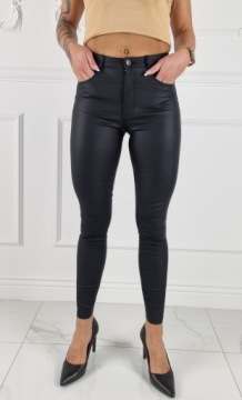 Женские - Модные брюки - Тканые - Кожаные - Черные - Матовые пуш-ап